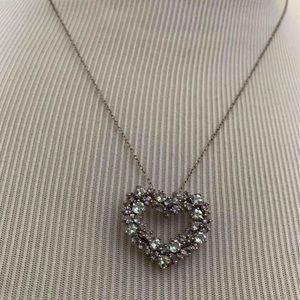 Sterling silver / aquamarine / tanzanite / diamond heart pendant necklace
